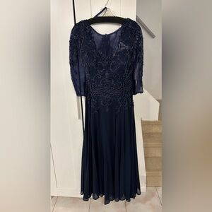 Elegant Navy Beaded Evening Gown